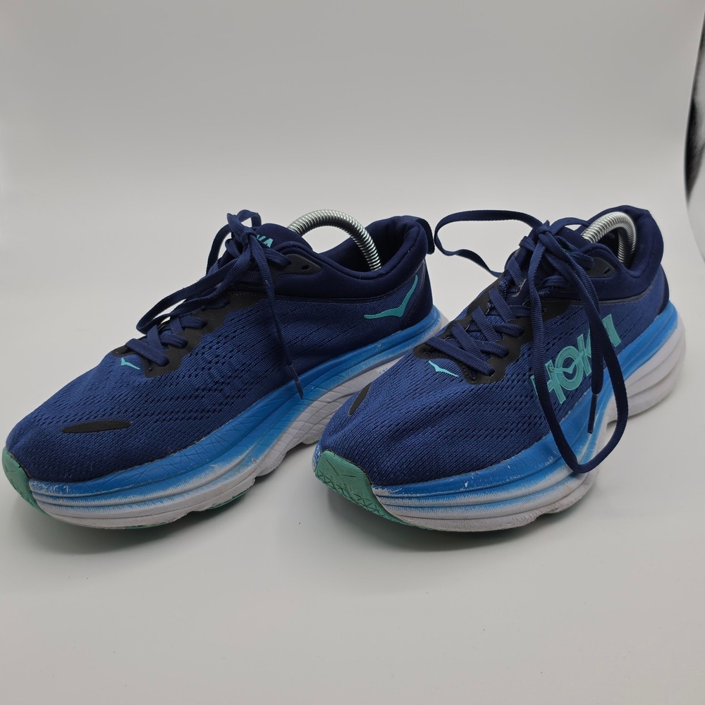 Hoka Bondi 8 Running Shoes Mens 7.5 Blue Max Cushion Road Sneaker‎ Gym Run